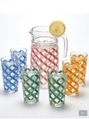 Vintage French Glass Lemonade set 1960s Lattice Design excellent condition rare